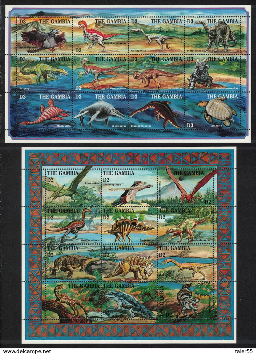 Gambia Prehistoric Animals Dinosaurs 2 Sheetlets 1995 MNH SG#1938-1961 - Gambie (1965-...)