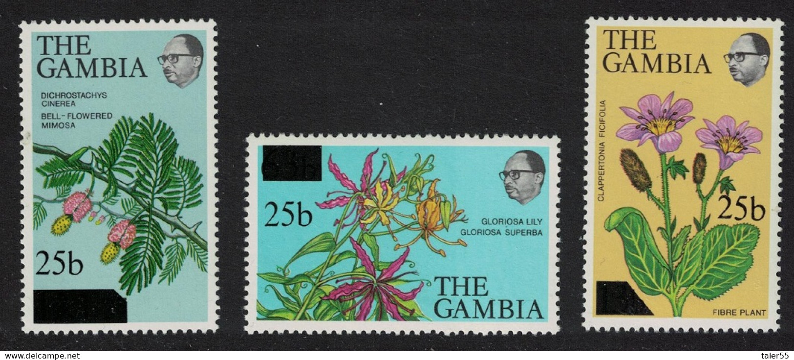 Gambia Flowers Surch '25b' 3v 1979 MNH SG#410-412 - Gambia (1965-...)
