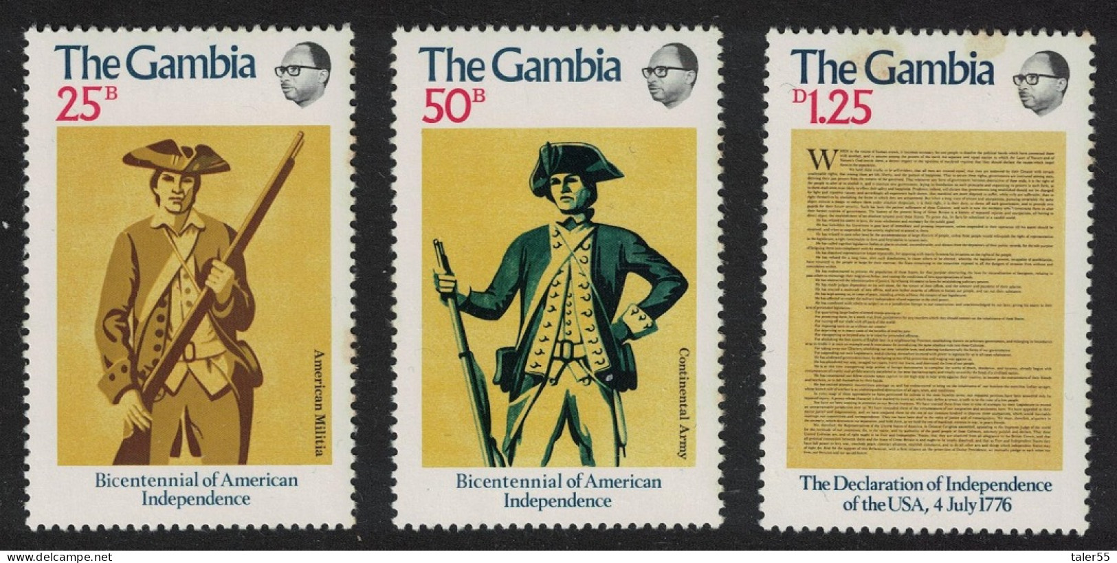 Gambia Bicentenary Of American Revolution 3v 1976 MNH SG#349-351 - Gambia (1965-...)