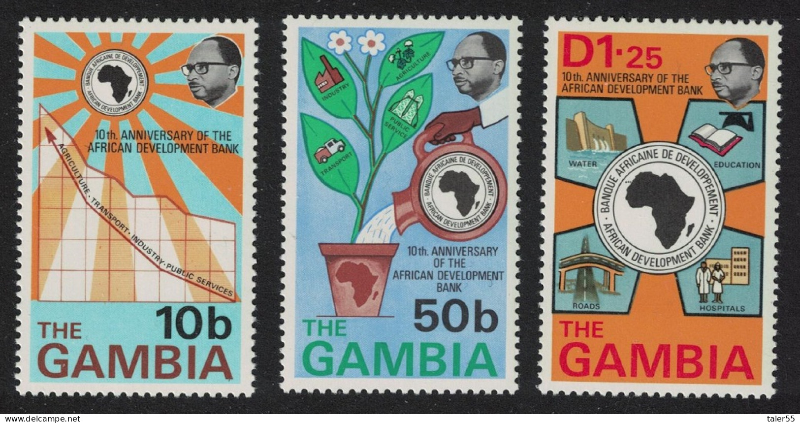 Gambia Tenth Anniversary Of African Development Bank 3v 1975 MNH SG#333-335 - Gambia (1965-...)