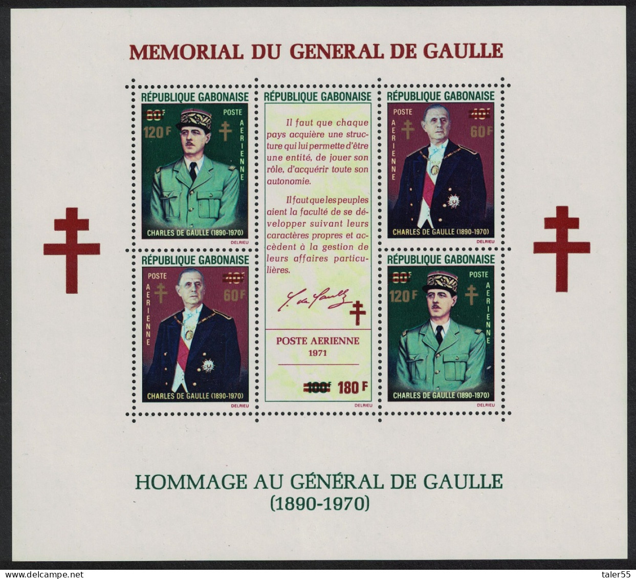 Gabon General De Gaulle Monument Surch MS 1972 MNH SG#MS446 - Gabon
