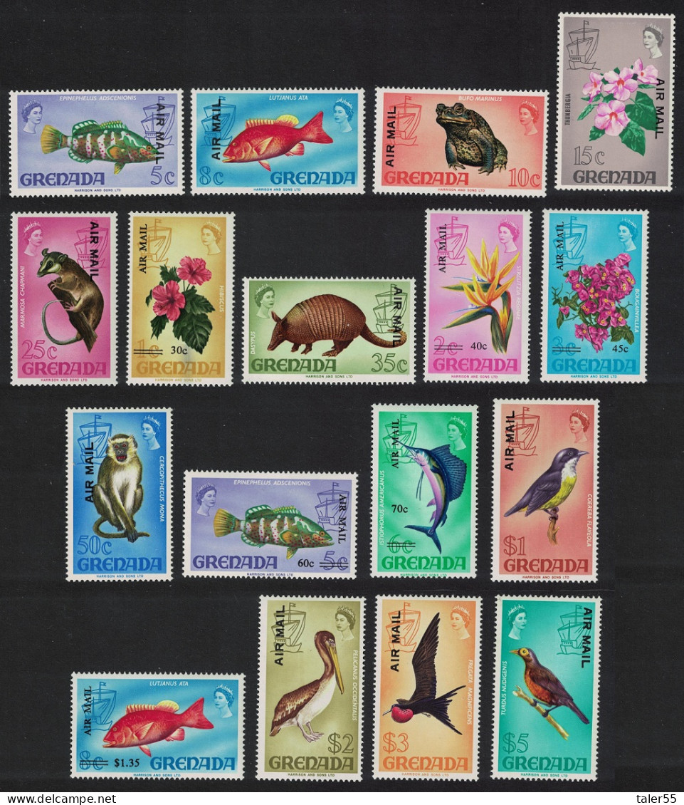 Grenada Birds Fauna Animals Flowers Optd 'AIR MAIL' 17v 1972 MNH SG#501-517 - Granada (...-1974)