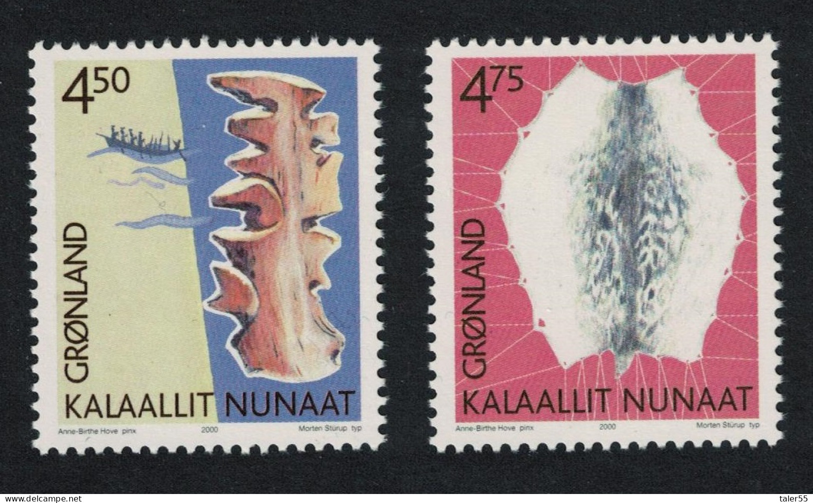 Greenland Wooden Map Sealskin Cultural Heritage 1st Series 2v 2000 MNH SG#382-383 MI#356-357 Sc#376-377 - Ungebraucht