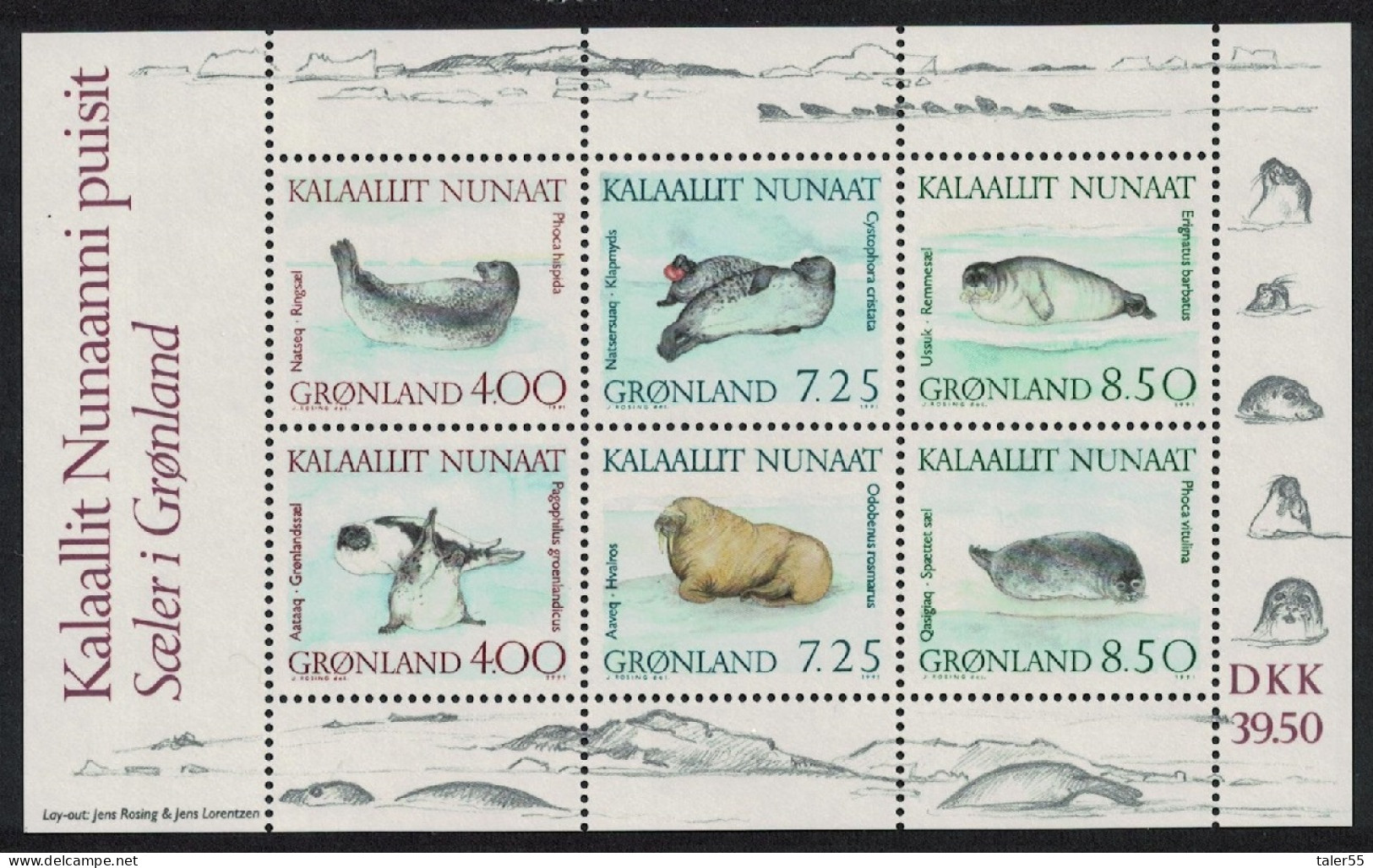 Greenland Walrus Seals Marine Mammals MS 1991 MNH SG#MS234 - Ungebraucht