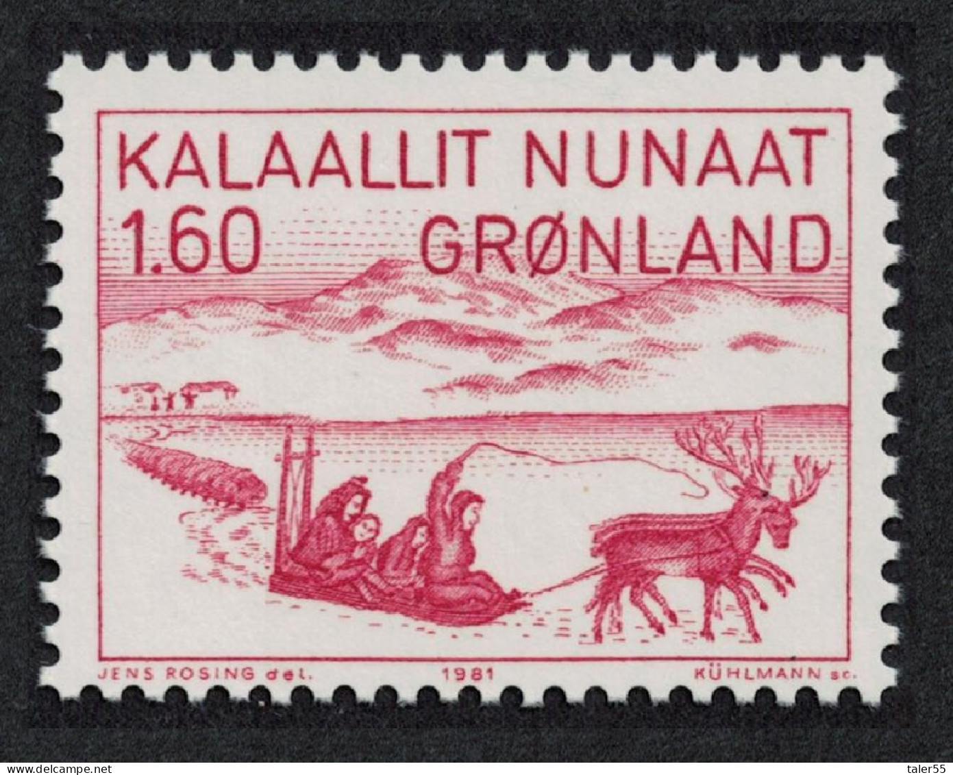 Greenland 'Reindeer Sledge' Drawing By Jens Kreutzmann 1980 MNH SG#126 - Unused Stamps