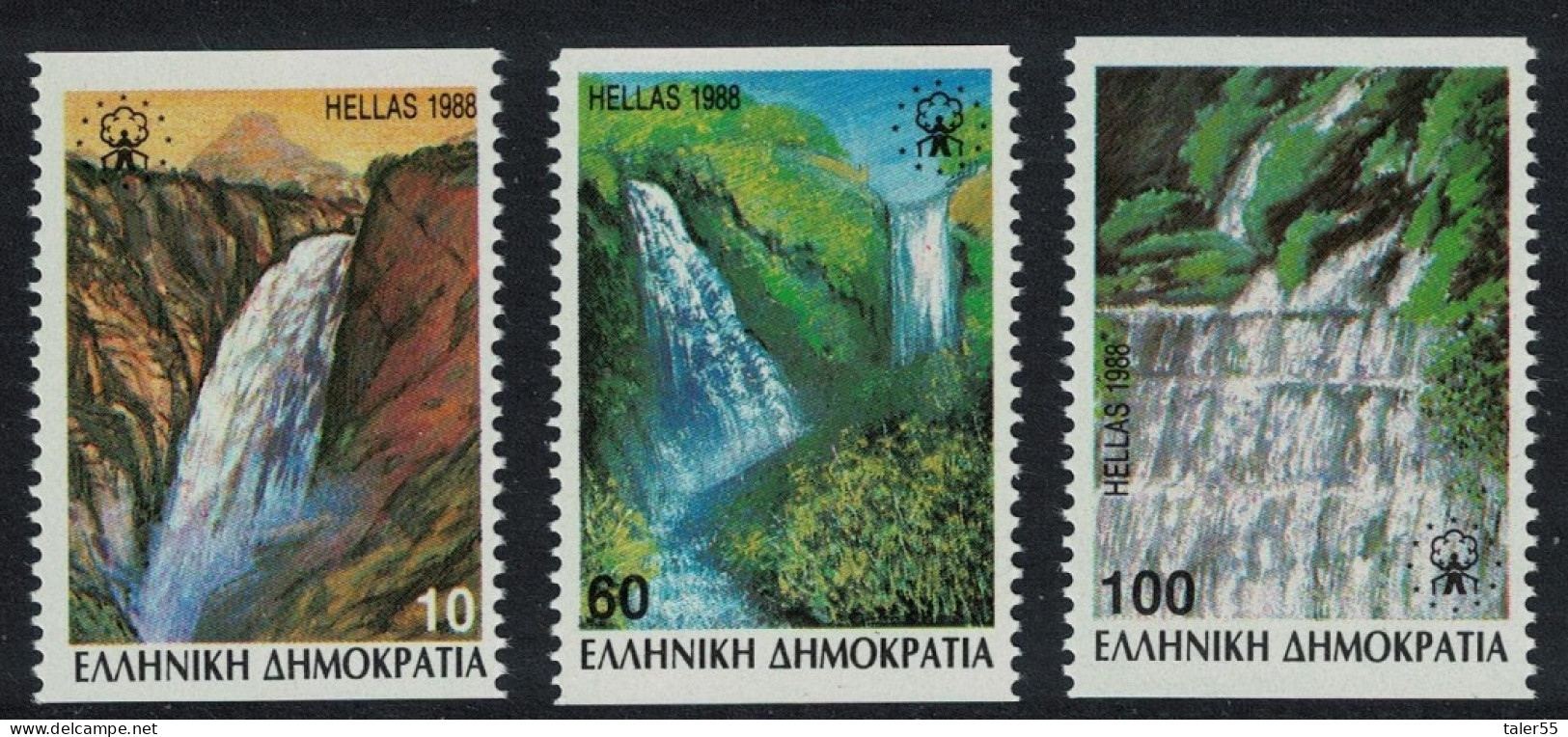 Greece Waterfalls Rural Areas 3v Side Perforation 1988 MNH SG#1791B-1793B MI#1692C-1694C - Unused Stamps