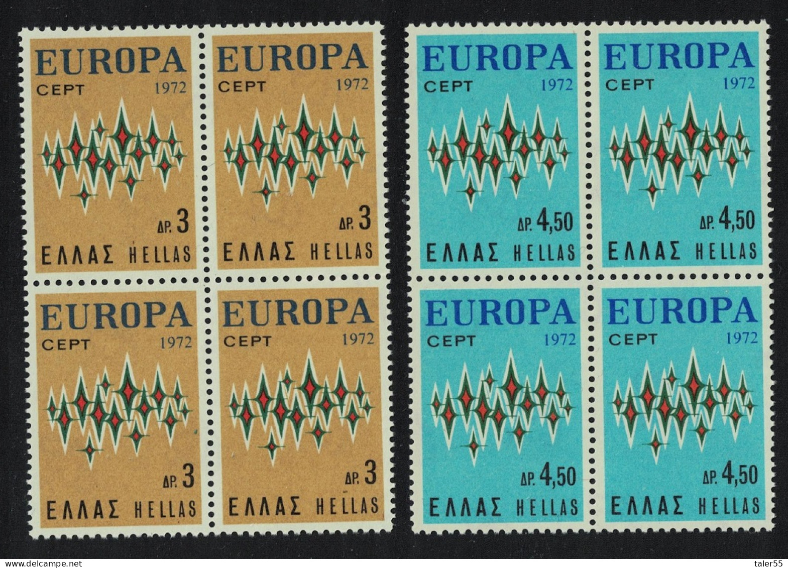 Greece Stars Europa 2v Blocks Of 4 1972 MNH SG#1208-1209 MI#1106-1107 - Ungebraucht