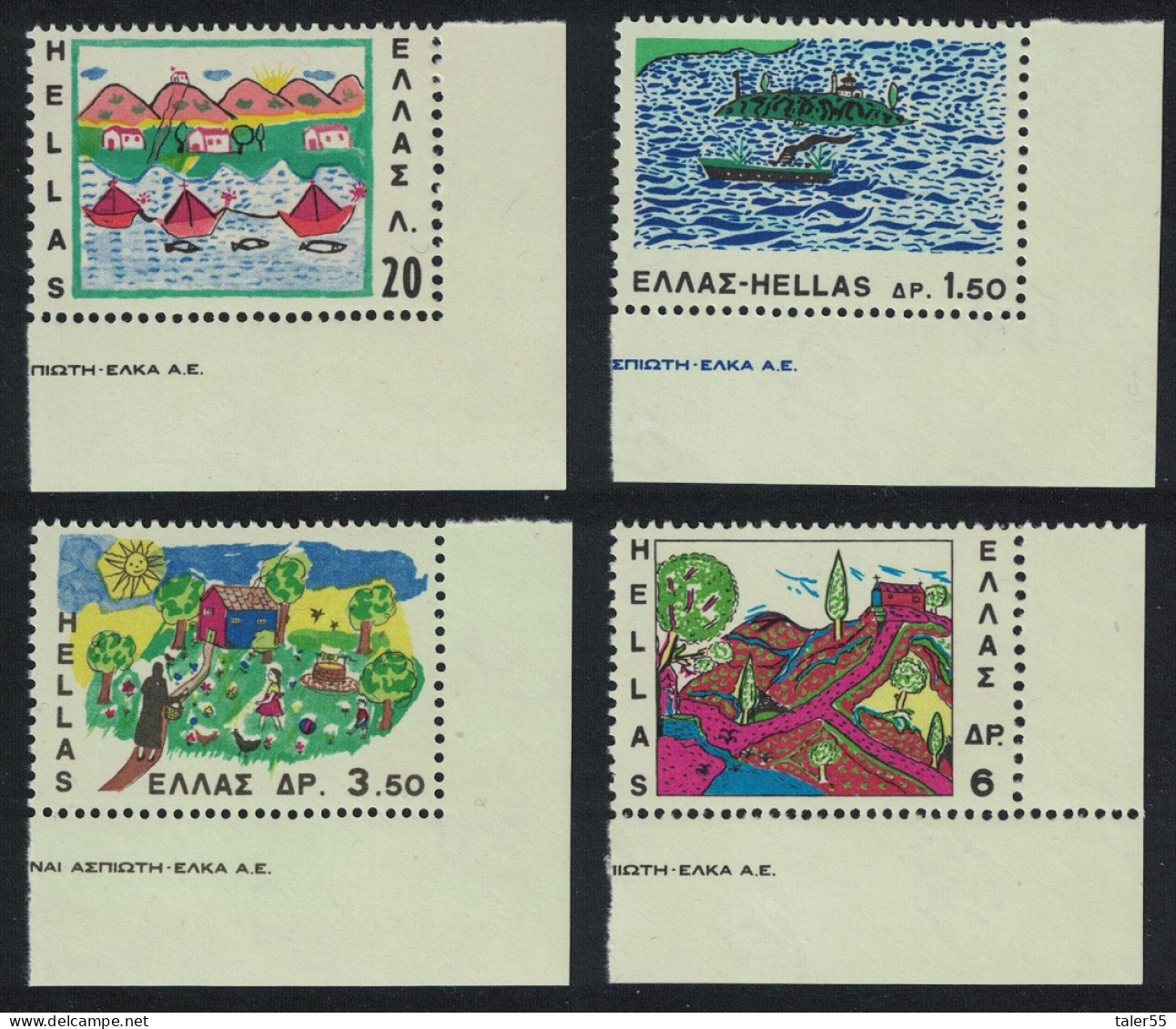 Greece Children's Drawings 4v Corners 1967 MNH SG#1064-1067 MI#962-965 Sc#905-908 - Unused Stamps