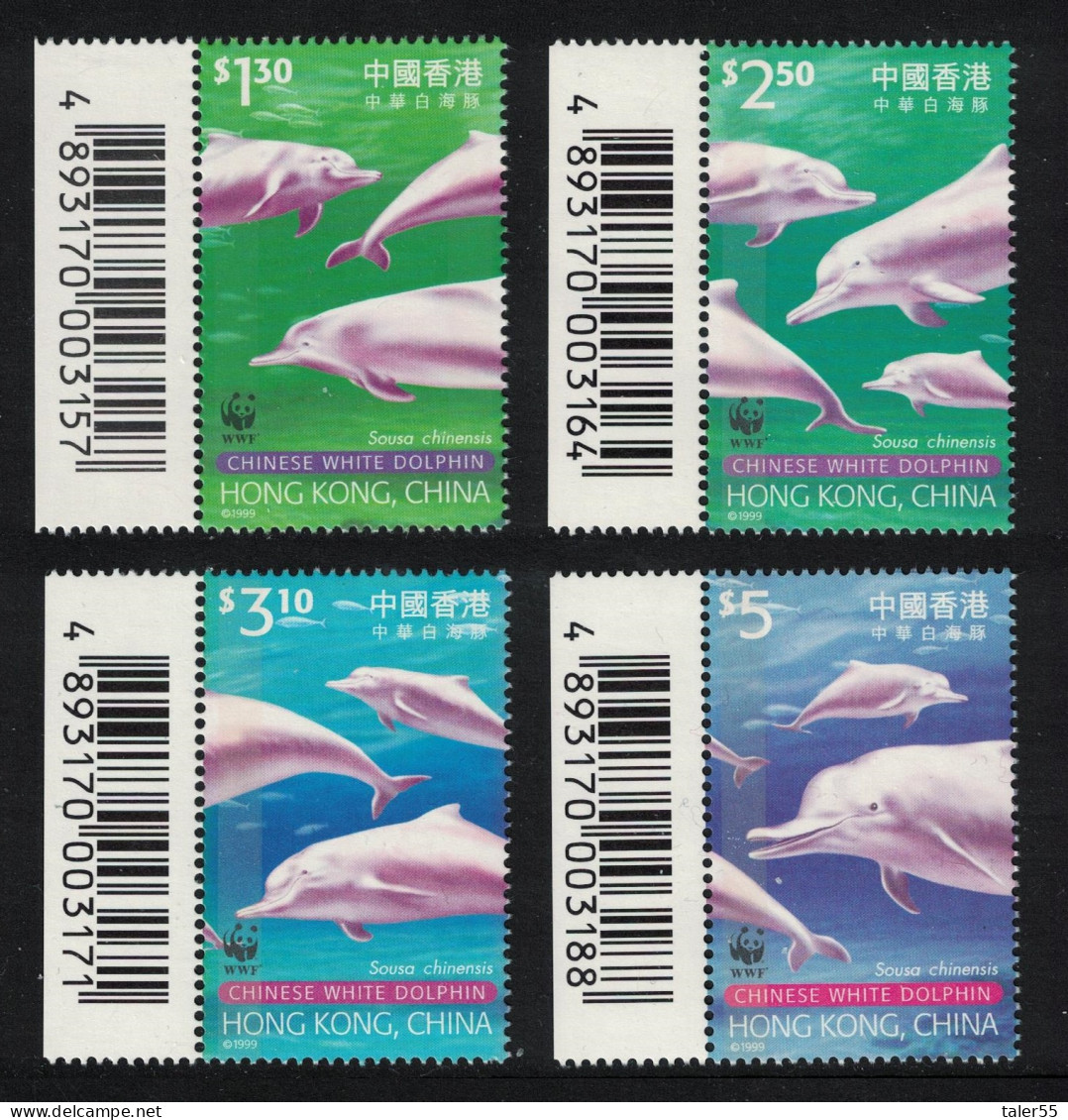 Hong Kong WWF Chinese White Dolphin 4v Margins Barcodes RAR 1999 MNH SG#995-998 MI#919-922 Sc#875-878 - Neufs