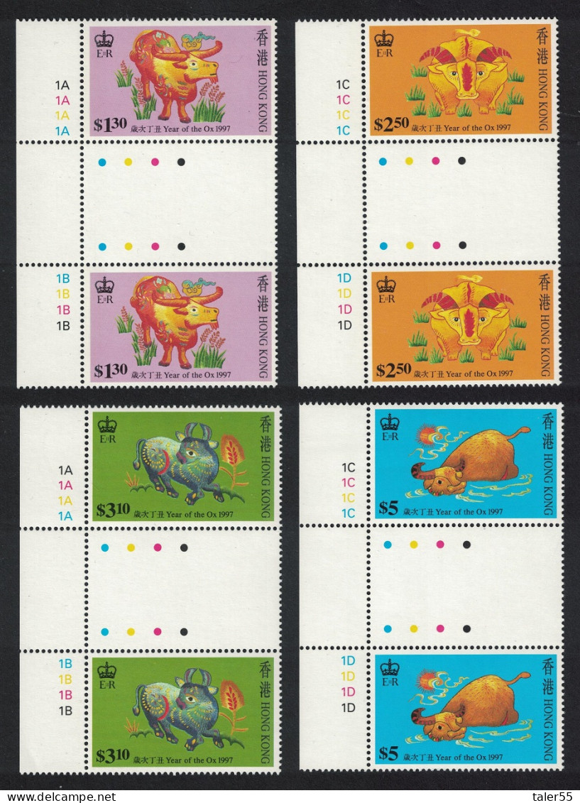 Hong Kong Chinese New Year Of The Ox 4v Gutter Pairs TL 1997 MNH SG#874-877 MI#785C-788C Sc#780-83 - Unused Stamps