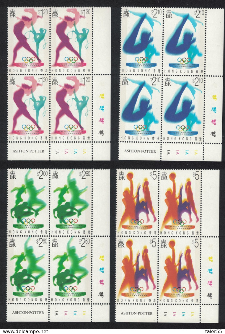 Hong Kong Olympic Games Atlanta 4v Corner Blocks Of 4 1996 MNH SG#822-825 MI#762A-65A Sc#739-42 - Unused Stamps