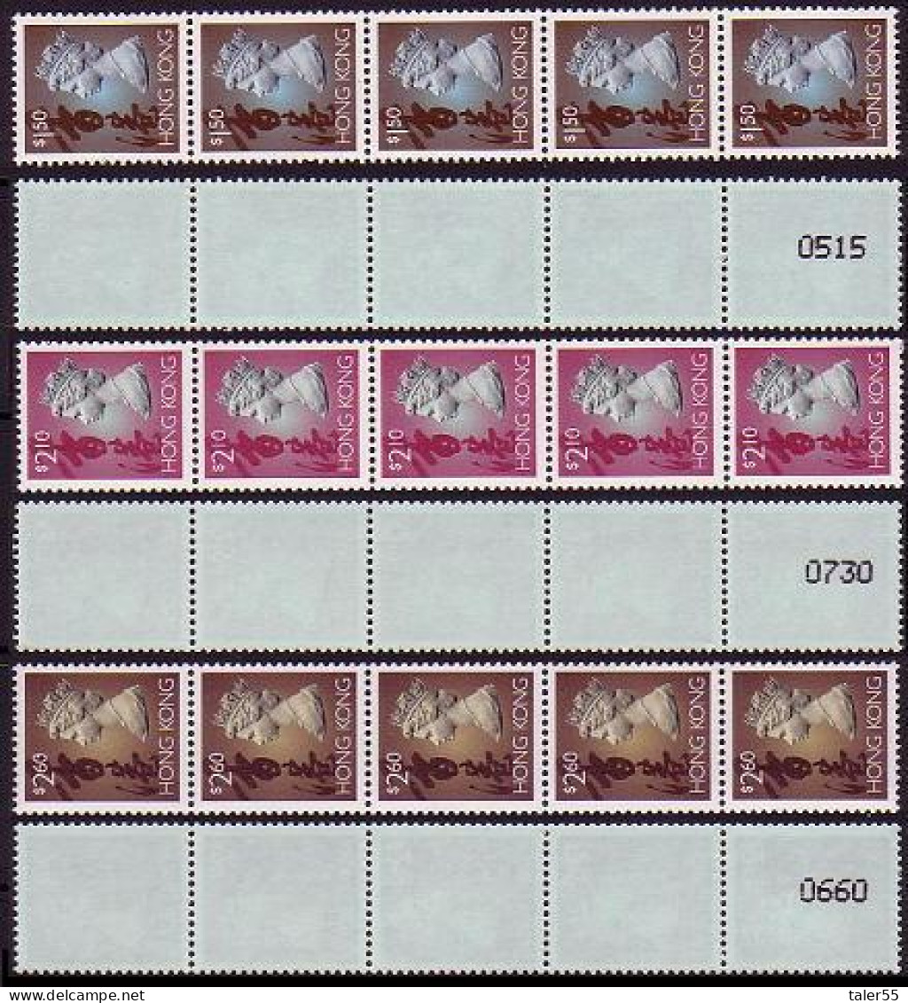 Hong Kong Coil Strips Third Part 1995 MNH SG#709d+712b+713c MI#745Ix - 747Ix - Neufs