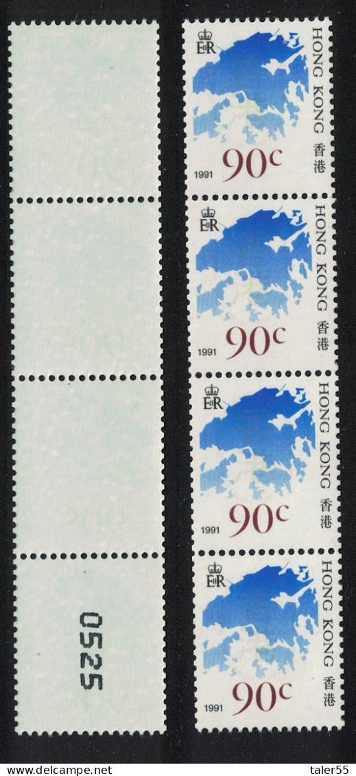 Hong Kong Coil Stamps 90c Imprint '1991' Strip Of 4 Control Number MNH SG#554d MI#642 - Unused Stamps