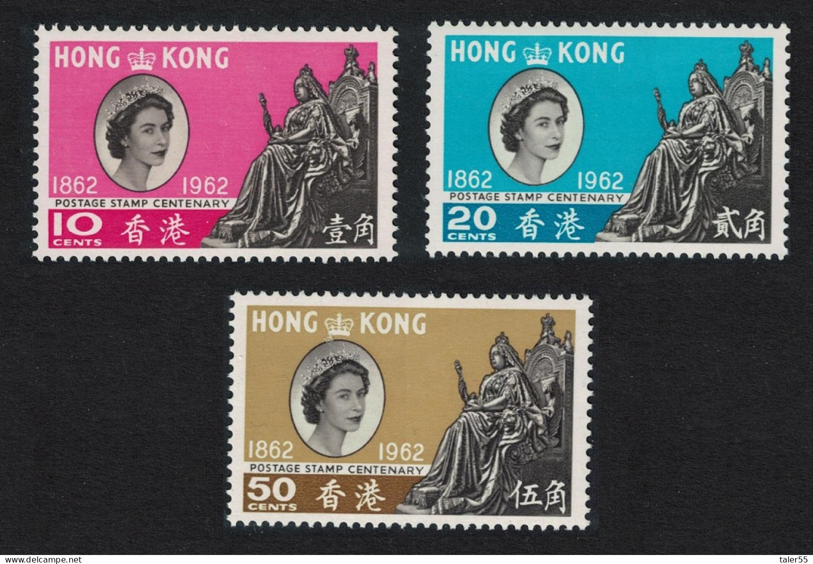 Hong Kong Stamp Centenary 3v 1962 MNH SG#193-195 - Unused Stamps