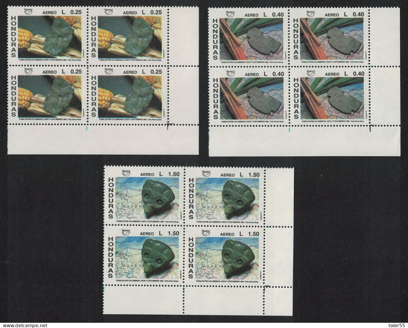 Honduras Pre-Columbian Civilisations UPAEP 3v Corner Blocks Of 4 1991 MNH SG#1149-1151 MI#1119-1121 - Honduras