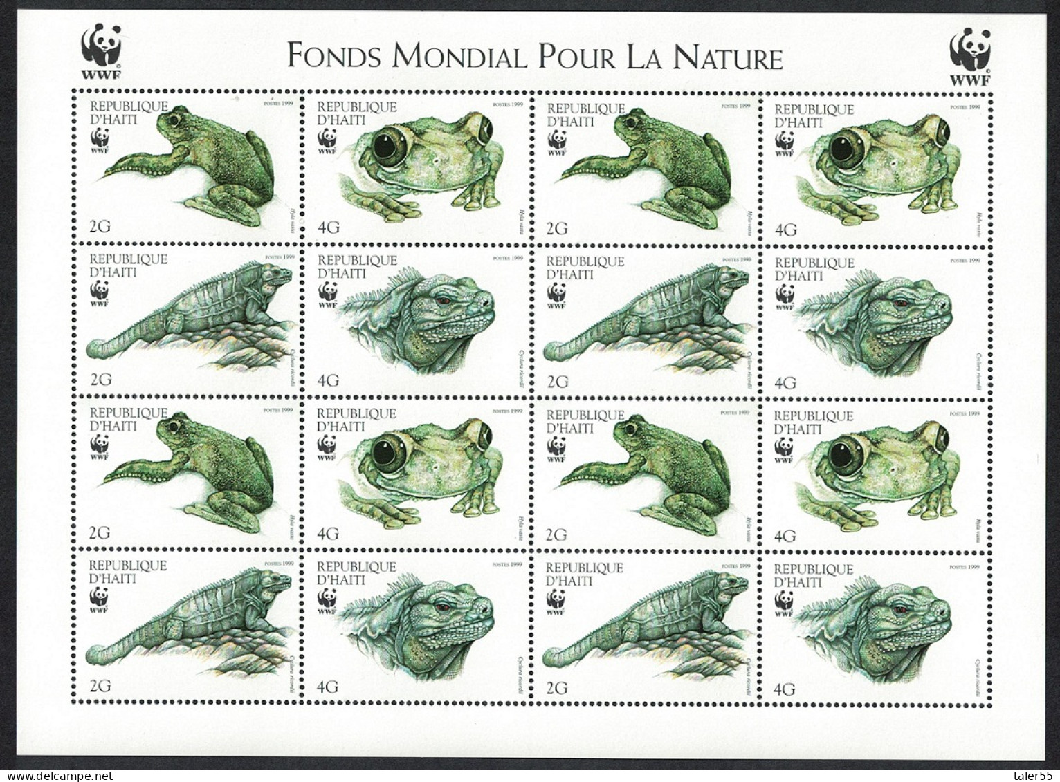 Haiti WWF Ground Iguana And Giant Tree-frog Sheetlet Of 4 Sets 1999 MNH SG#1636-1639 MI#1588-1591 Sc#913 A-d - Haití