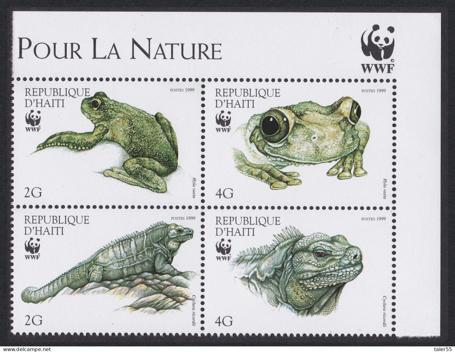 Haiti WWF Iguana Tree-frog Corner Block Of 4v WWF Logo 1999 MNH SG#1636-1639 MI#1588-1591 Sc#913 A-d - Haití