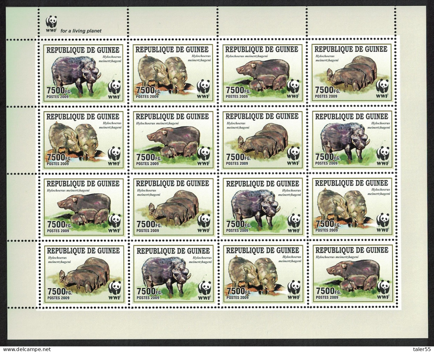 Guinea WWF Giant Forest Hog Sheetlet Of 4 Sets 2009 MNH MI#6714-6717 - Guinea (1958-...)