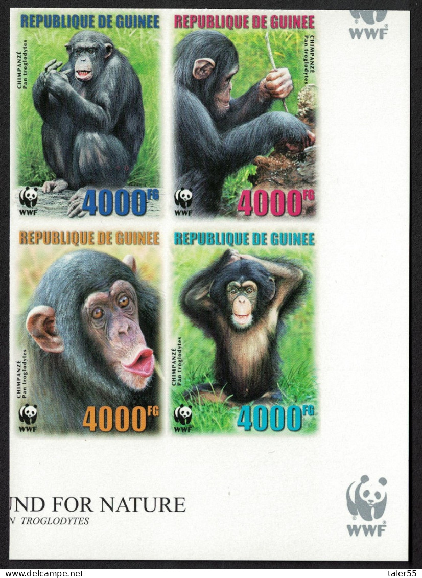 Guinea WWF Chimpanzee 4 Imperf Corner Block Of 4 WWF Logo 2006 MNH MI#4222B-4225B - Guinea (1958-...)