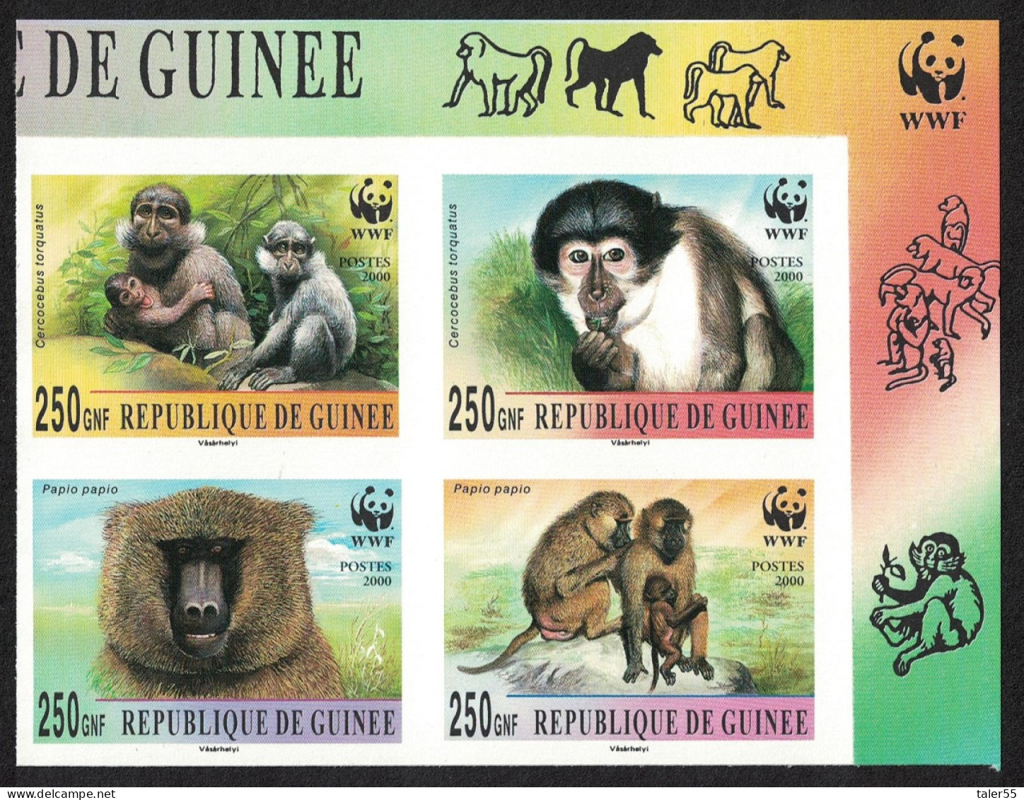 Guinea WWF Mangabey And Baboon 4 Imperf Stamps In Block 2*2 2000 MNH - Guinea (1958-...)