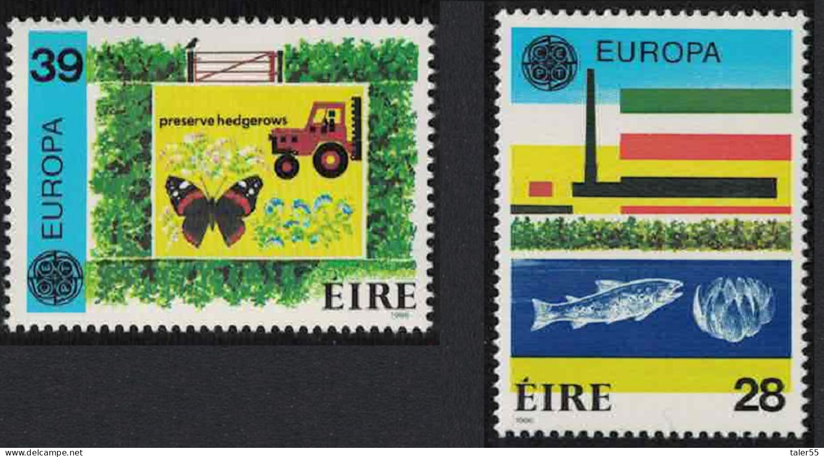 Ireland Butterfly Fish Tractor Flag Europa 2v 1986 MNH SG#635-636 - Neufs