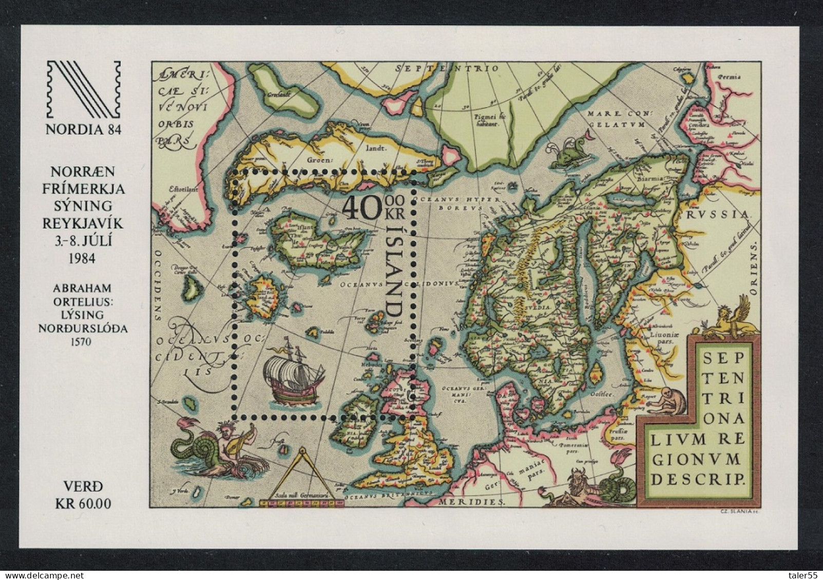 Iceland Map Of North Atlantic By Abraham Ortelius MS 1984 MNH SG#MS645 - Unused Stamps