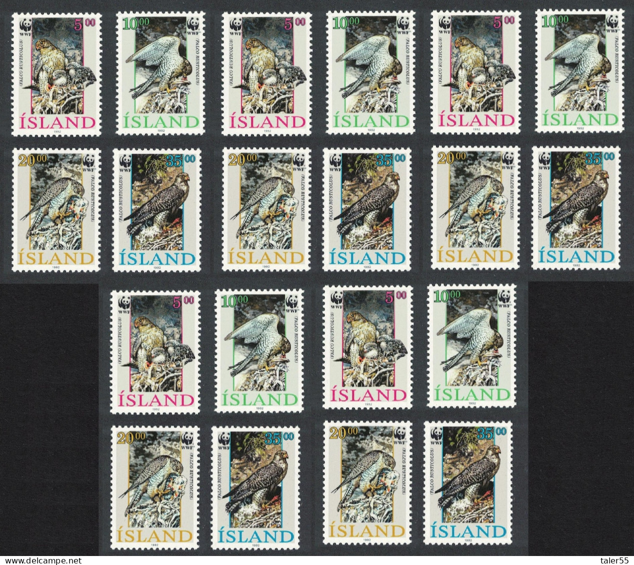 Iceland Birds WWF Gyrfalcon 4v 5 Sets [A] 1992 MNH SG#798-801 MI#776-779 Sc#762-765 - Unused Stamps