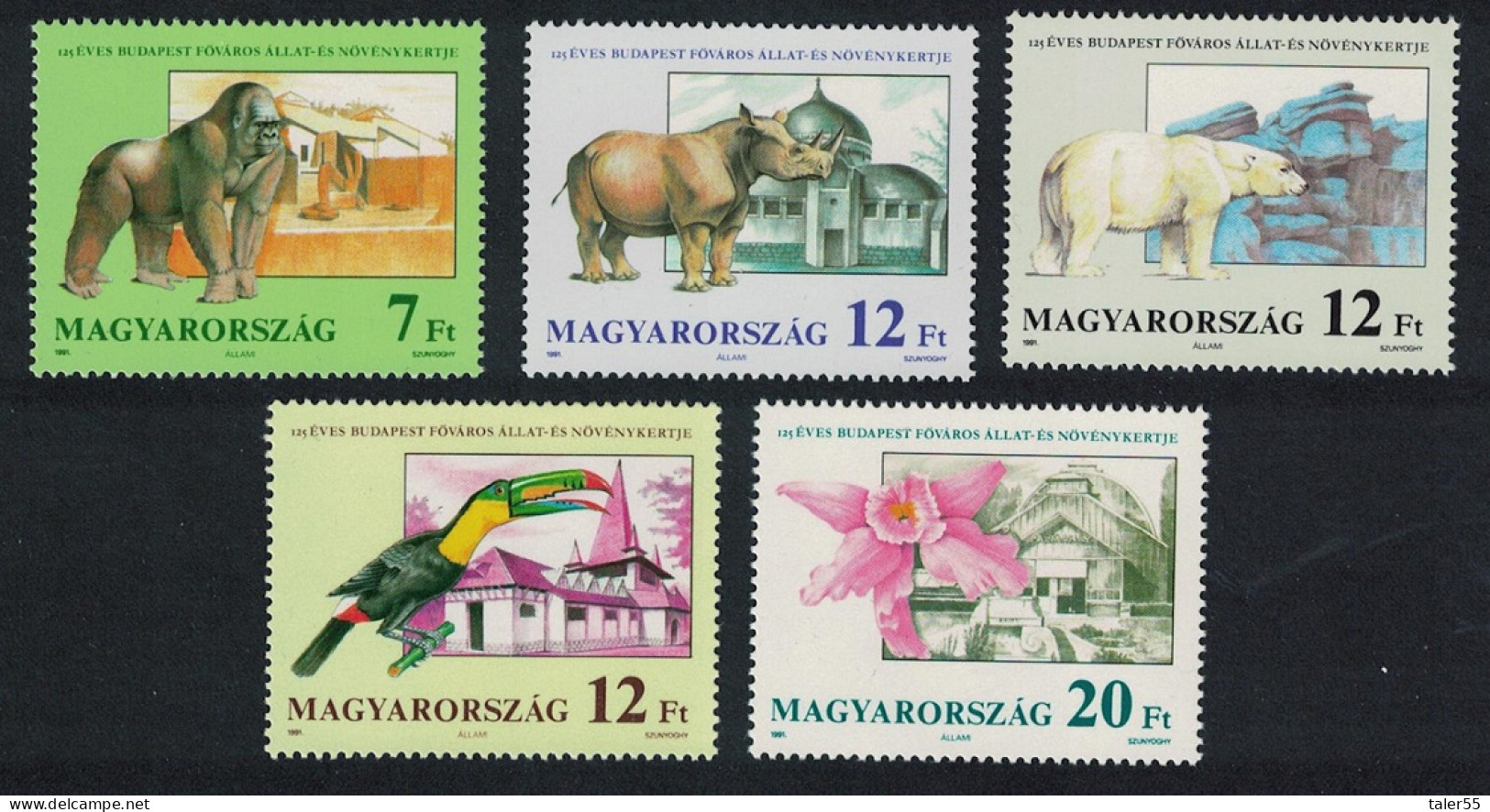 Hungary Gorilla Rhino Polar Bear Toucan Bird Flowers Zoo 5v 1991 MNH SG#4027-4031 - Nuevos