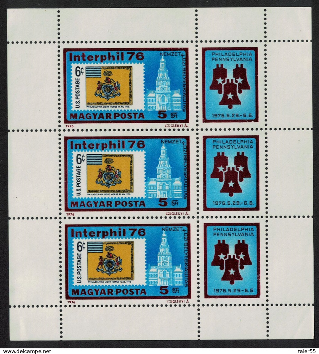 Hungary Interphil '76 Stamp Exhibition Philadelphia Sheetlet 1976 MNH SG#3038 - Ungebraucht