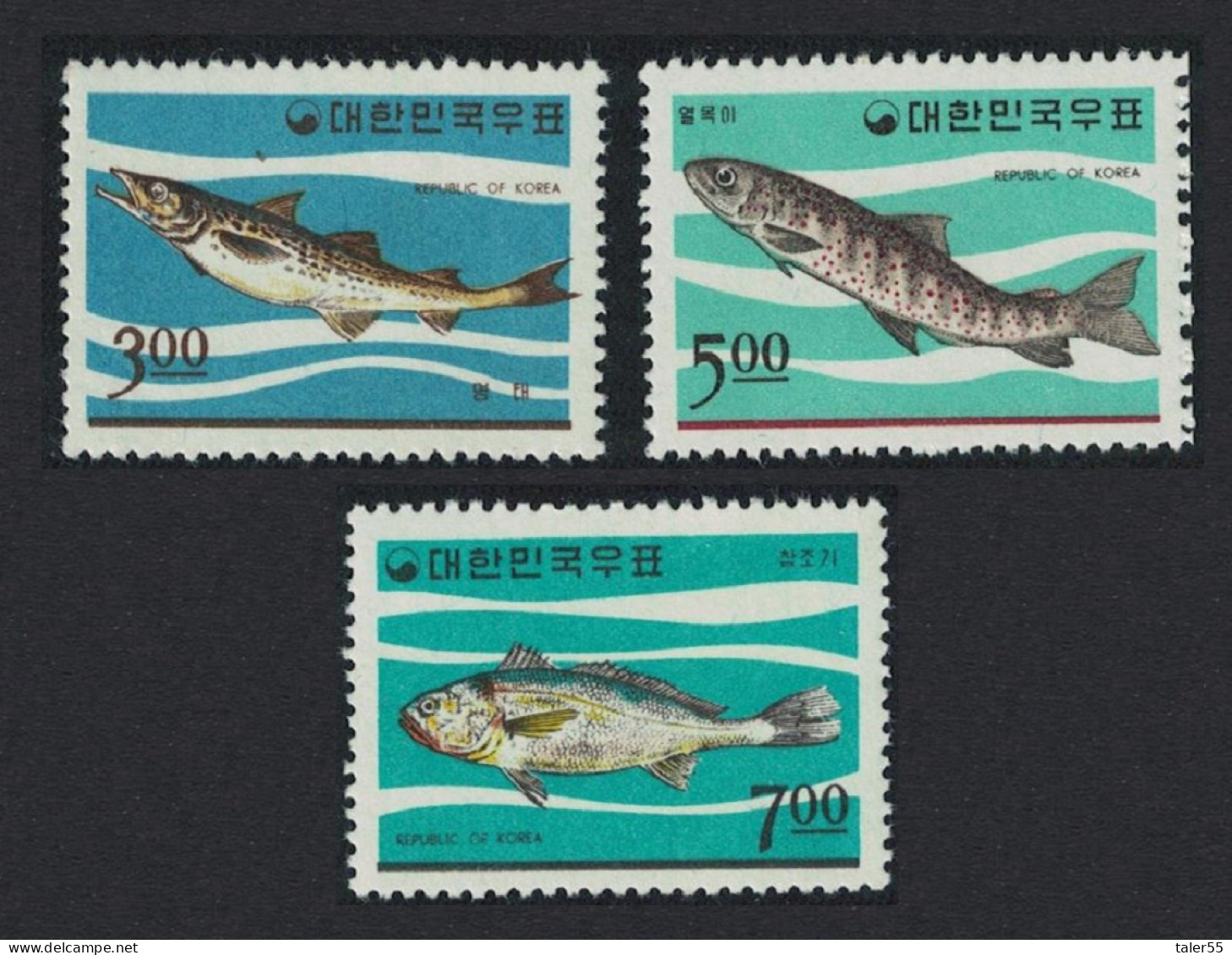 Korea Rep. Pollack Lenok Croaker Korean Fishes 3v 1966 MNH SG#637-639 Sc#496-498 - Corea Del Sur