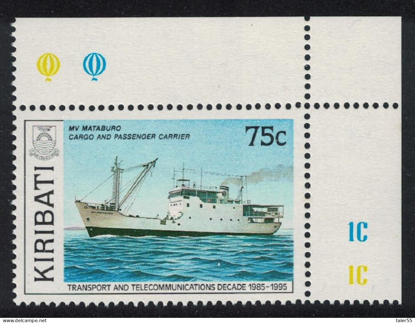 Kiribati Mataburo Inter-island Freighter 75c Ship Corner 1989 MNH SG#315 - Kiribati (1979-...)