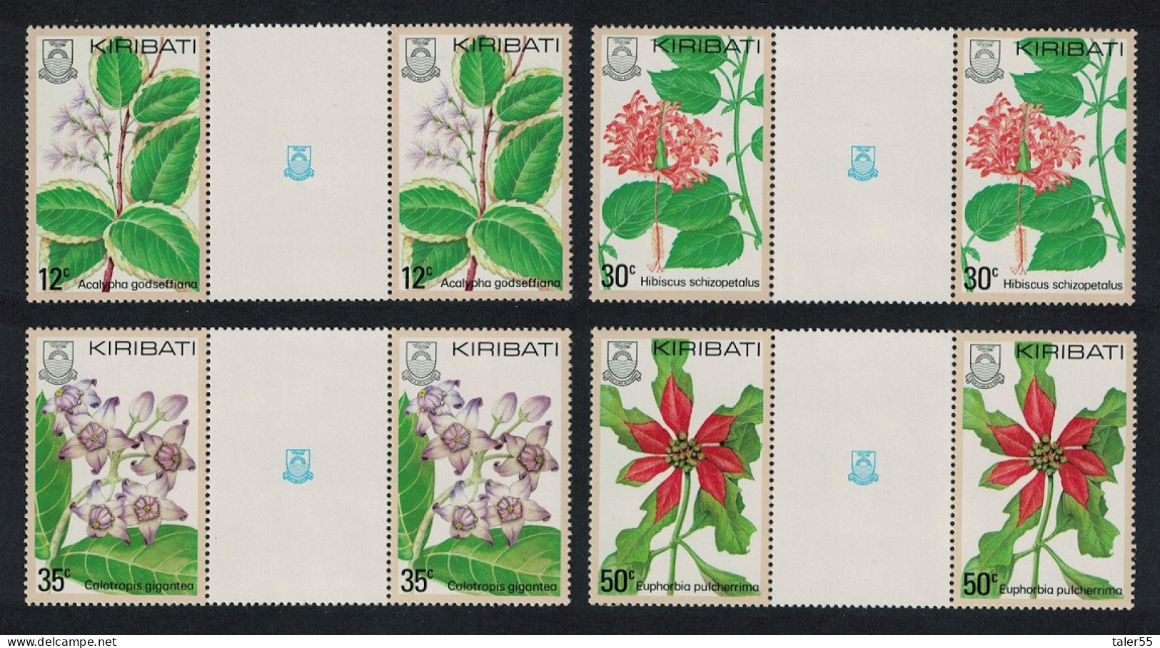 Kiribati Flowers 4v Gutter Pair 1981 MNH SG#141-144 Sc#365-368 - Kiribati (1979-...)