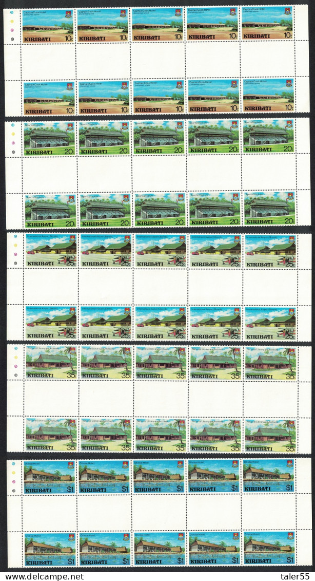 Kiribati Captain Cook Hotel Aircraft Development 5v Full Gutter Strips 1980 MNH SG#136-140 Sc#360-364 - Kiribati (1979-...)