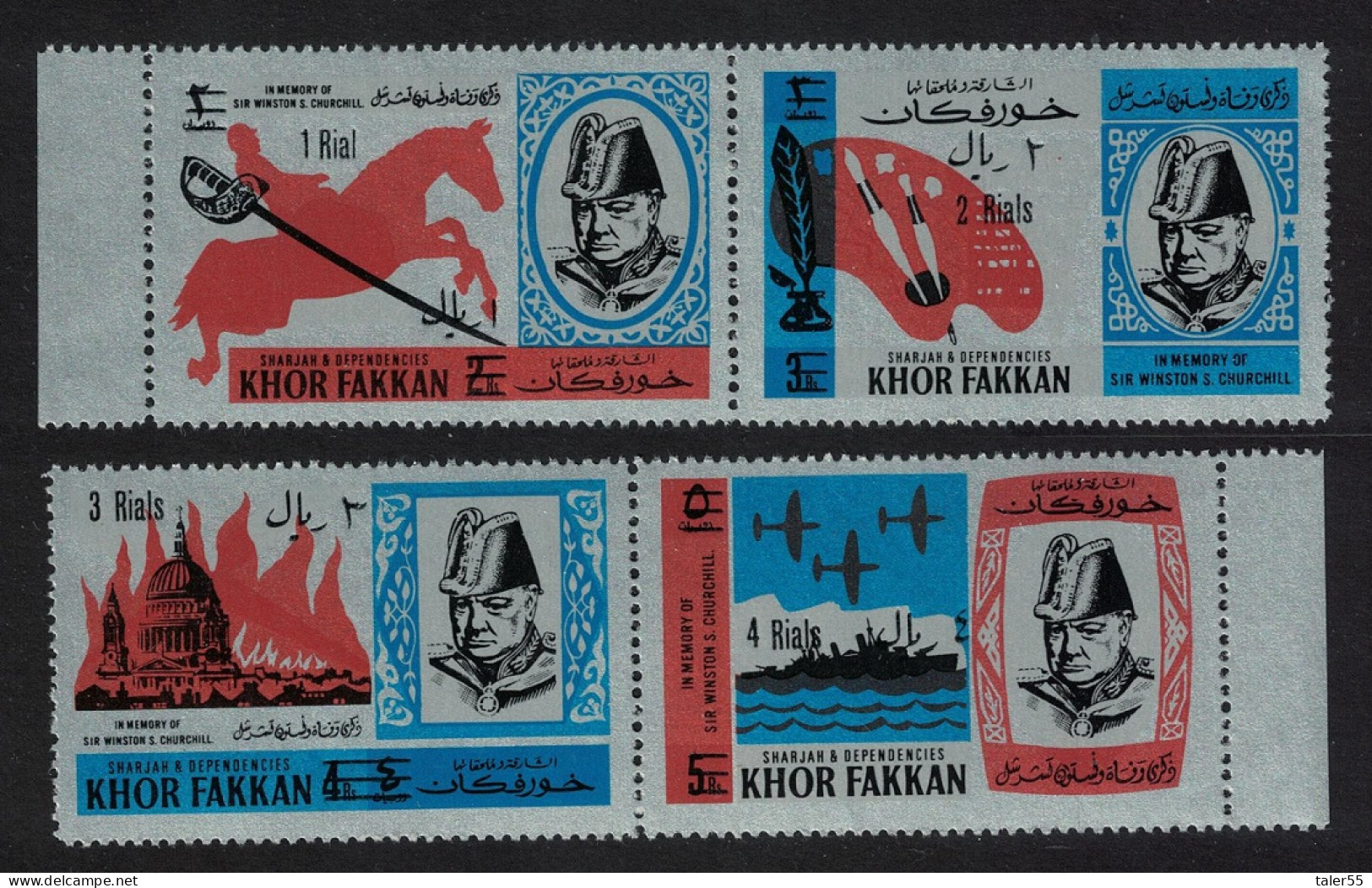 Khor Fakkan Churchill Commemoration 4v Overprint 1966 MNH MI#83A-86A - Khor Fakkan