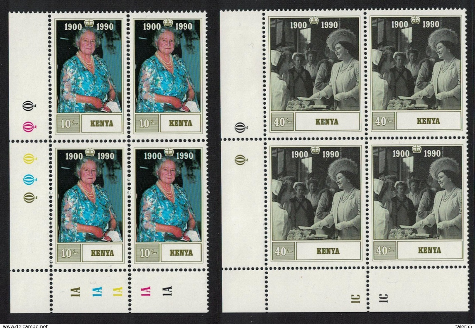 Kenya Queen Elizabeth The Queen Mother 2v Corner Blocks Of 4 1990 MNH SG#545-546 - Kenya (1963-...)