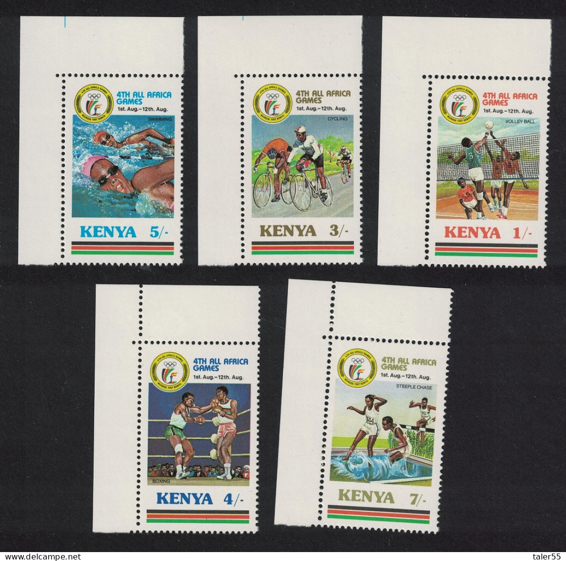 Kenya Volleyball Cycling Swimming Boxing 5v Corners 1987 MNH SG#424-428 - Kenia (1963-...)