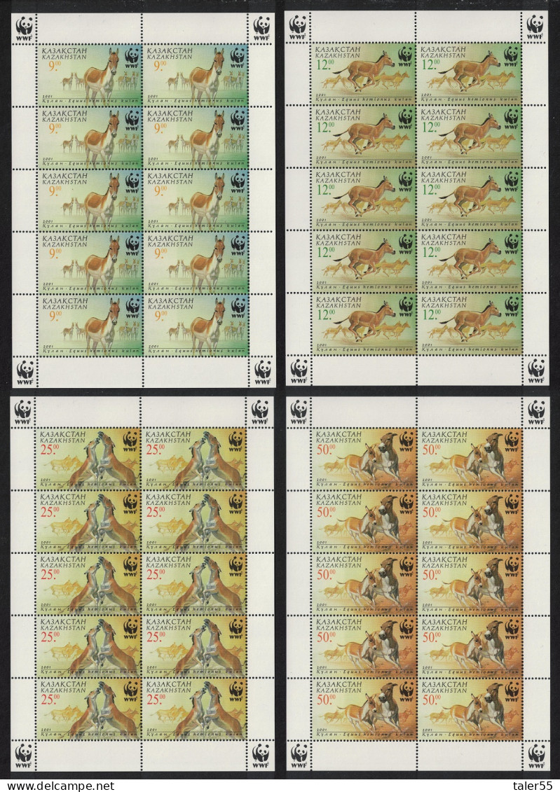 Kazakhstan WWF Kulan Horses Animals Fauna 4 Sheetlets [A] 2001 MNH SG#332-335 MI#345-348 Sc#344-347 - Kazajstán