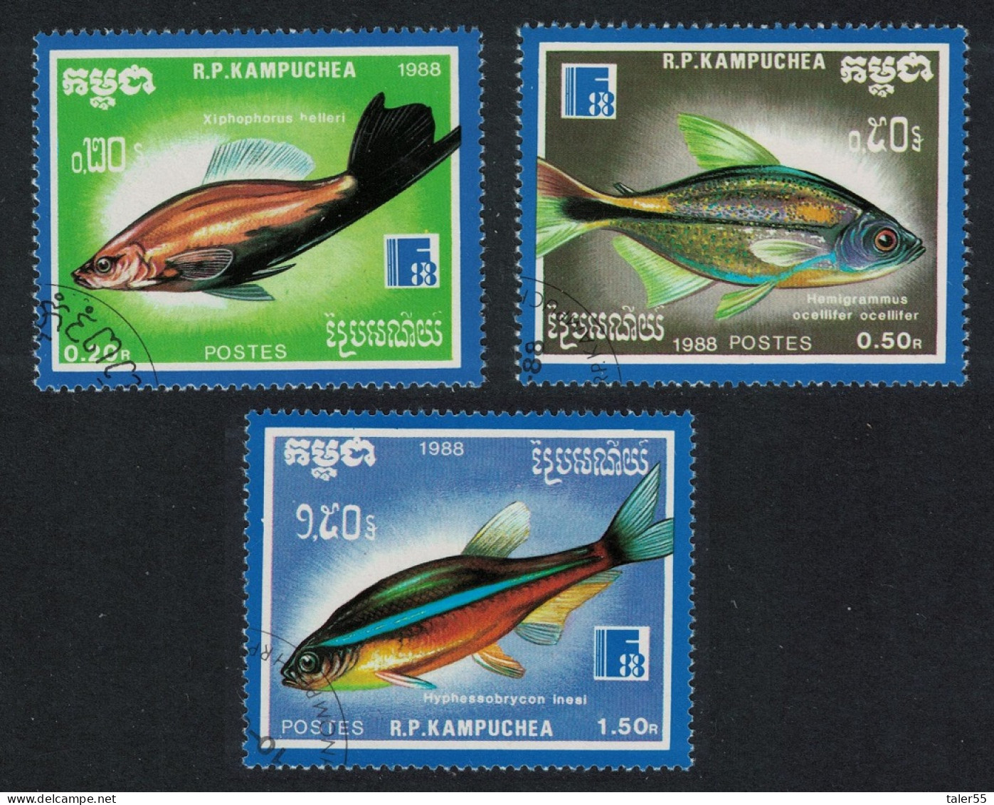 Kampuchea Tropical Fish 3v 1988 CTO SG#907=911 - Kampuchea