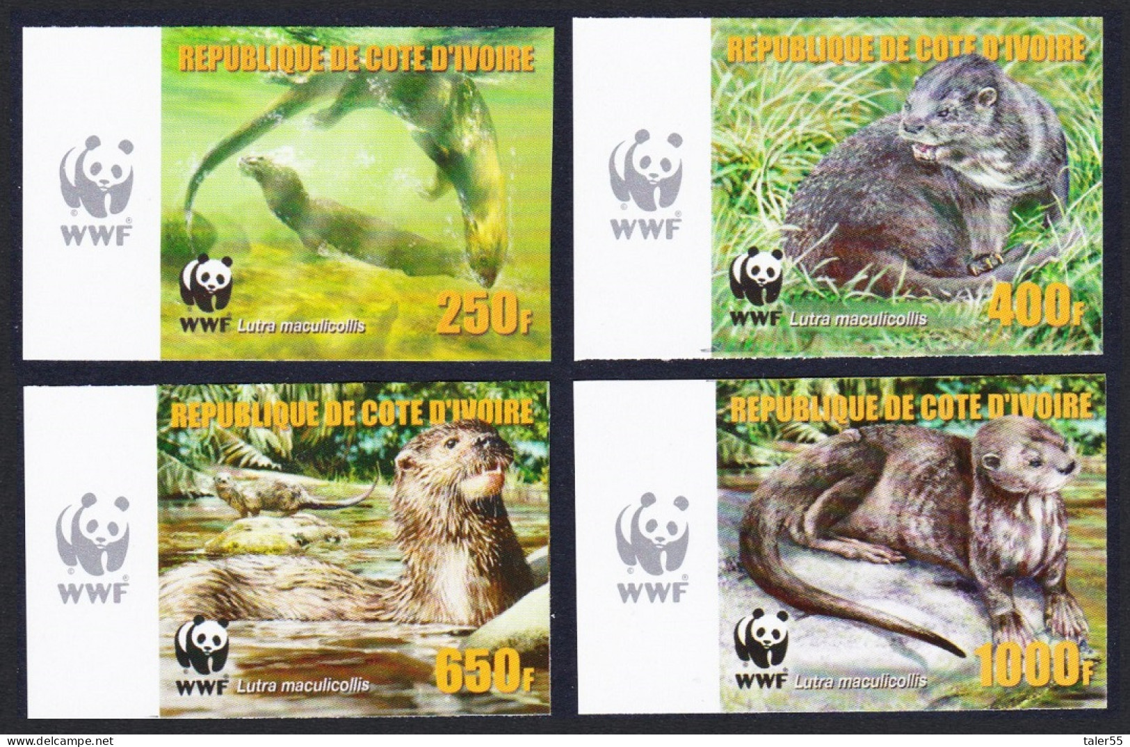 Ivory Coast WWF Speckle-throated Otter 4v Imperf Reprint Logo 2005 MNH MI#1353B-1356B - Costa De Marfil (1960-...)