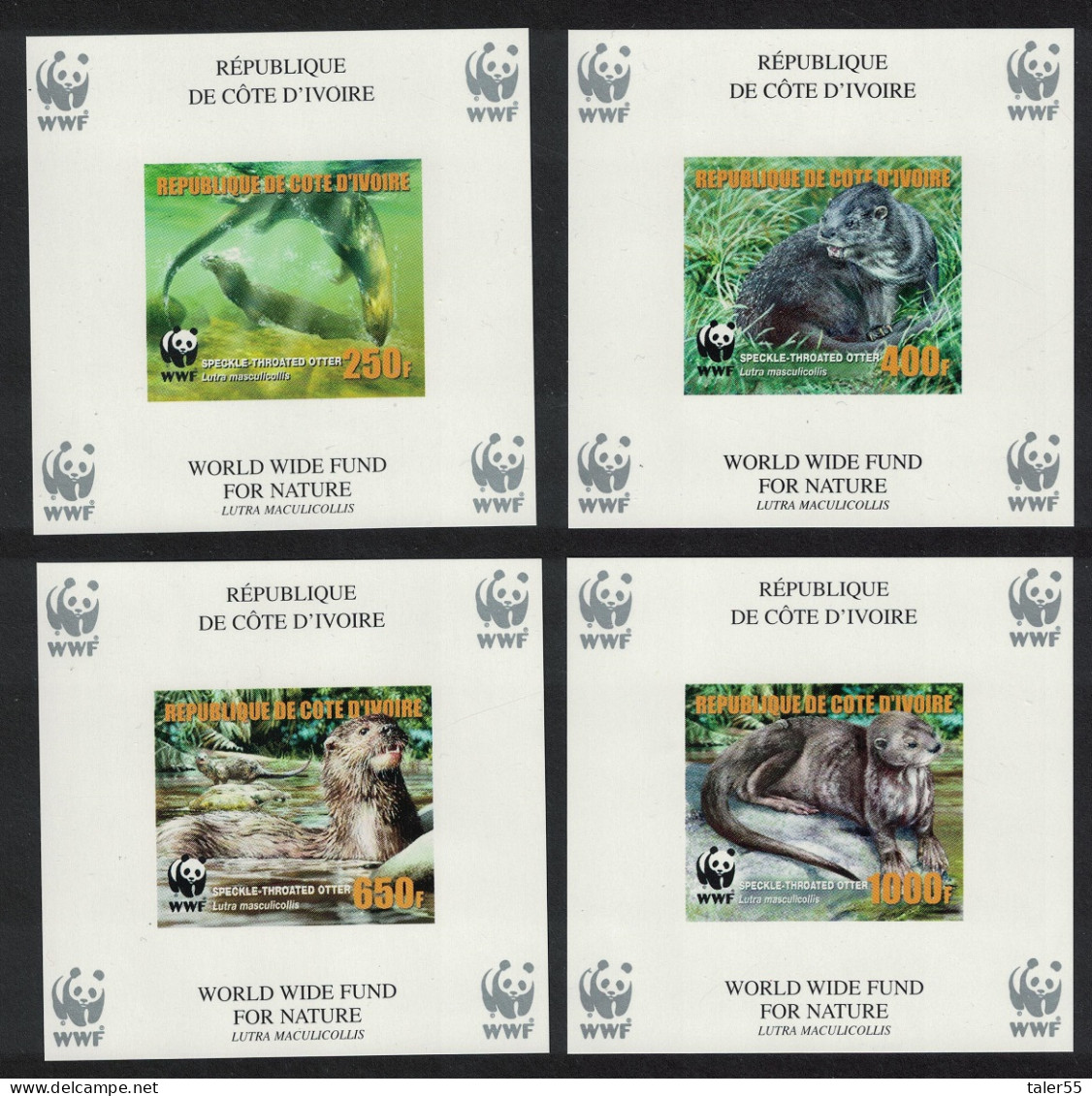Ivory Coast WWF Speckle-throated Otter 4 Mss Imperf Reprint 2005 MNH MI#Block 59B-62B - Costa De Marfil (1960-...)