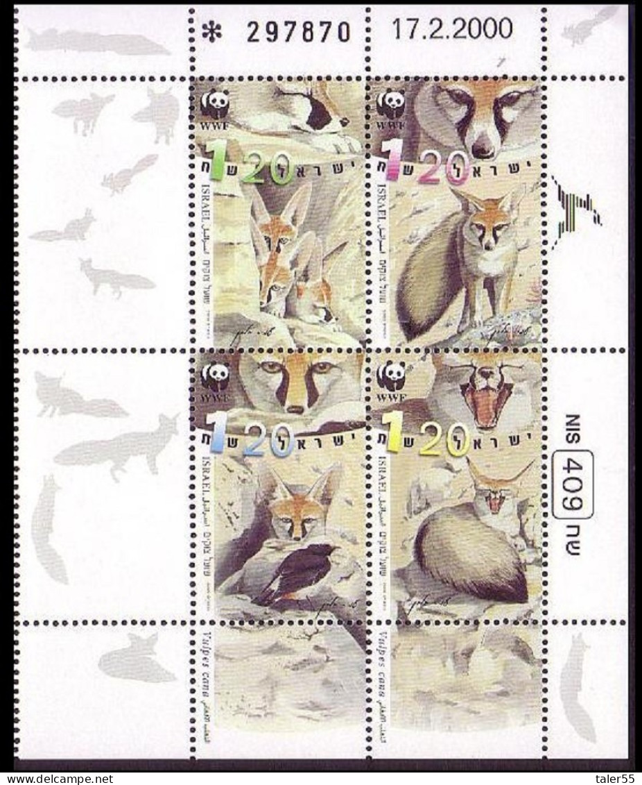 Israel WWF Blanford's Fox 4v Block Of 4 With Tabs And Labels 2000 MNH SG#1482-1485 MI#1555-1558 Sc#1401-1404 - Altri & Non Classificati