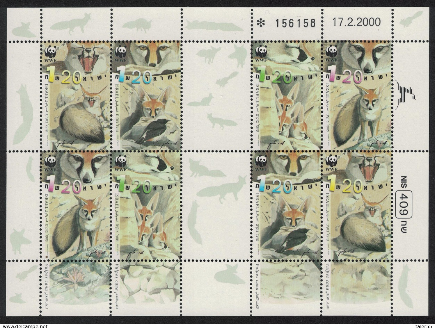 Israel WWF Blanford's Fox Sheetlet Of 2 Sets 2000 MNH SG#1482-1485 MI#1555-1558 Sc#1401-1404 - Altri & Non Classificati