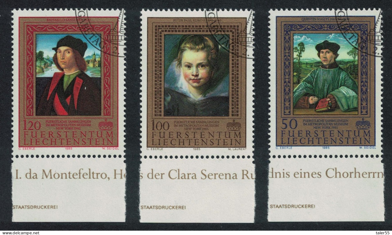 Liechtenstein Raphael Rubens Paintings In Metropolitan Museum 1985 CTO SG#874-876 - Used Stamps