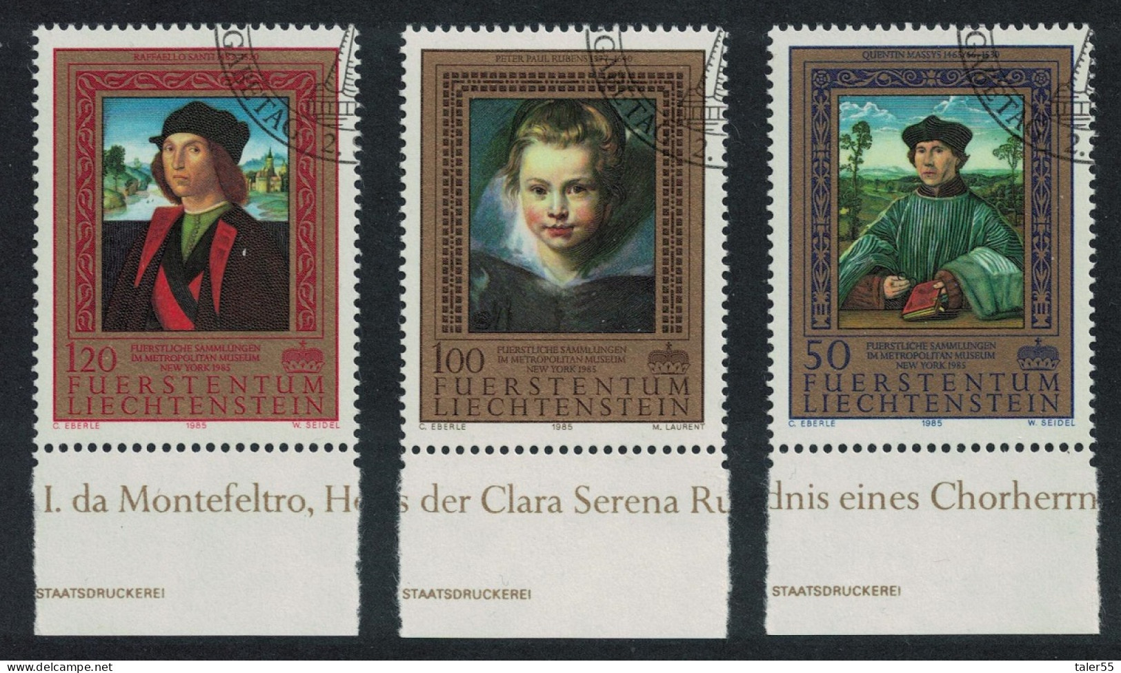 Liechtenstein Raphael Rubens Paintings In Metropolitan Museum 1985 CTO SG#874-876 - Gebraucht