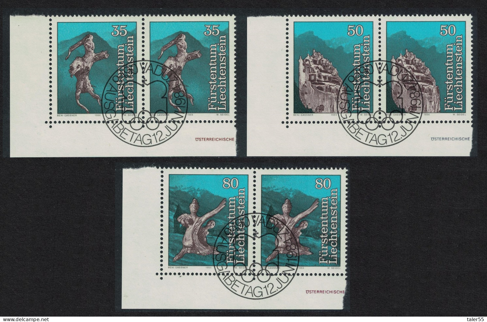 Liechtenstein Legend 'The Destruction Of Trisona' 3v Pairs 1984 CTO SG#838-840 - Used Stamps