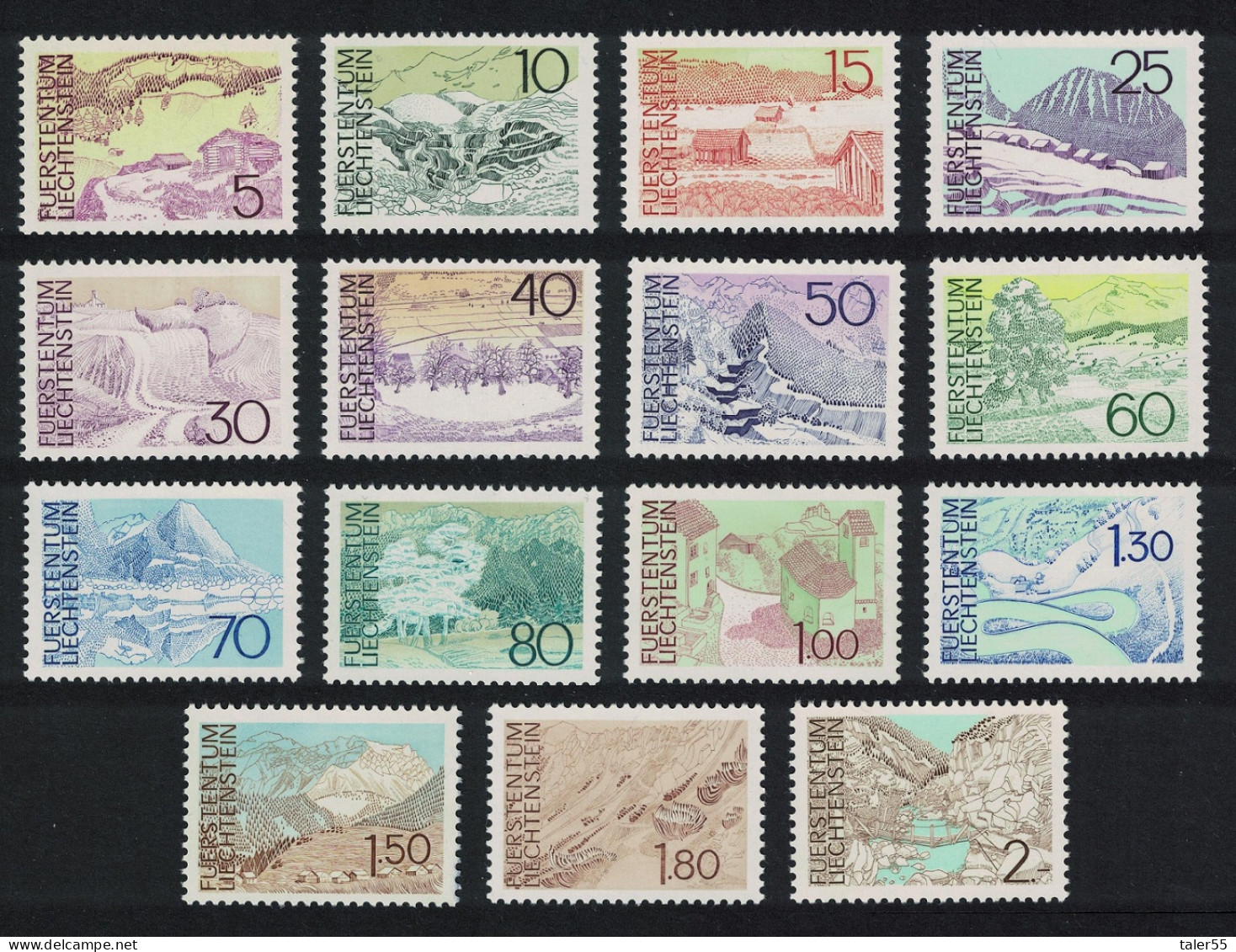 Liechtenstein Landscapes 15v COMPLETE 1972 MNH SG#561-575 - Unused Stamps