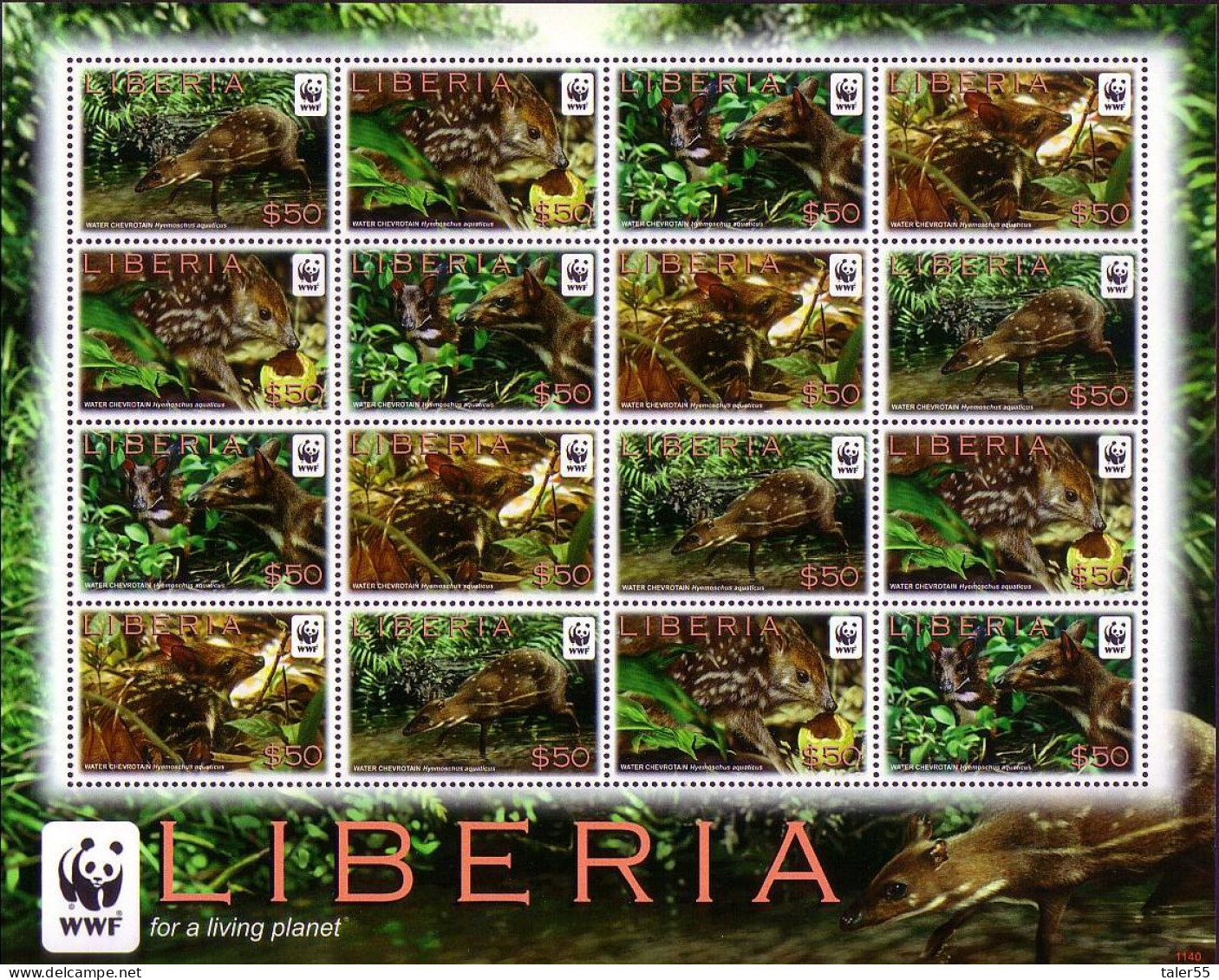 Liberia WWF Water Chevrotain Sheetlet Of 4 Sets 2011 MNH - Liberia