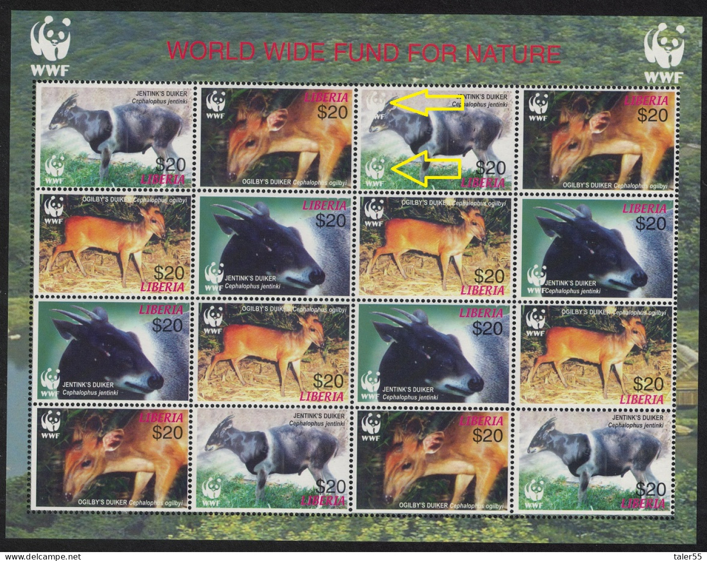 Liberia WWF Duikers Sheetlet Of 4 Sets ERROR Double Logo 2005 MNH MI#5100F-5103 Sc#2370 A-d - Liberia