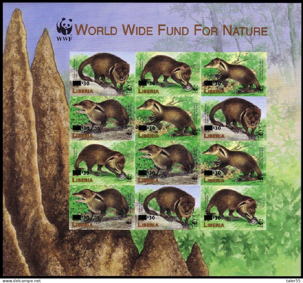 Liberia WWF Liberian Mongoose Imperf Sheetlet Of 3 Sets With Overprint 1999 MNH MI#4766-4769 ZDB - Liberia