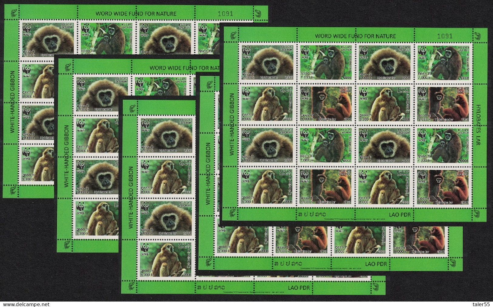 Laos WWF White-handed Gibbon 5 Sheetlets [A] 2008 MNH SG#2021-2024 MI#2062-2065 Sc#1738a-d - Laos